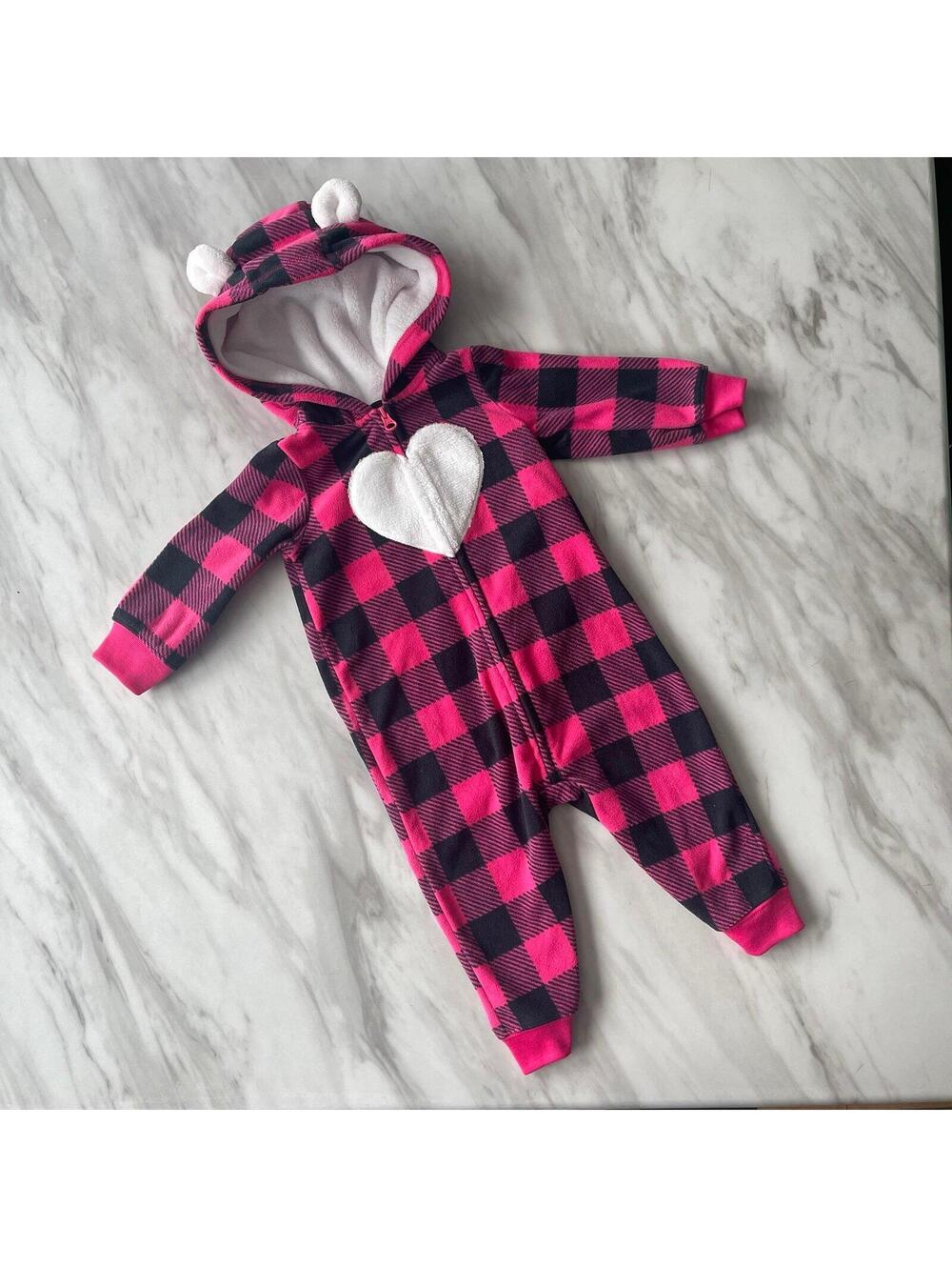 Carters Infant Girl’s Size 9m Pink Plaid Bear Sleeper